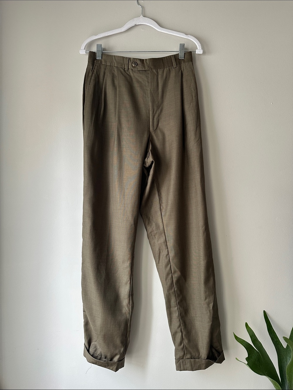 Vintage Olive Wool Cuffed Trousers *As is*